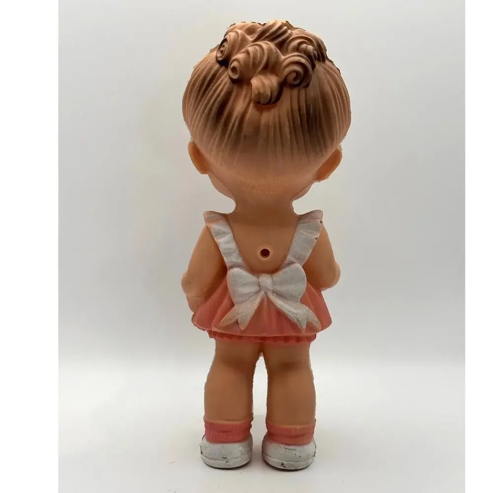 Vintage Ruth B. Newton Sun Rubber Co. Girl in Pink & White Dress, Squeaky Doll